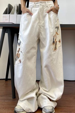 Cute Everyday Outfits, Outfit Inspo Casual Self Made Lace Detail Baggy Jeans