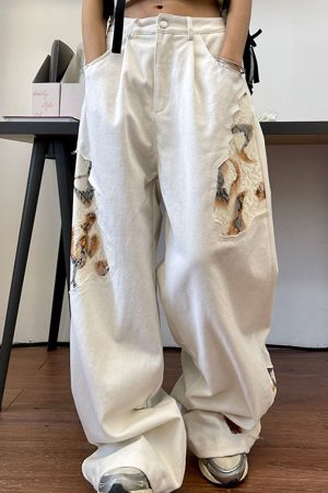 Cute Everyday Outfits, Outfit Inspo Casual Self Made Lace Detail Baggy Jeans