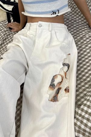 Cute Everyday Outfits, Outfit Inspo Casual Self Made Lace Detail Baggy Jeans