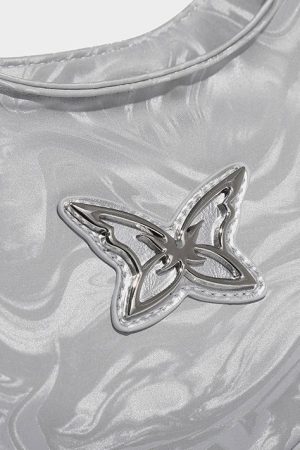 Cute Everyday Outfits, Outfit Inspo Casual Silver Butterfly Shoulder Bag