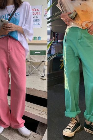 Cute Everyday Outfits, Outfit Inspo Casual Skater Girl Aesthetic Wide Neon Jeans