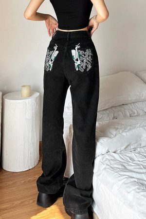 Cute Everyday Outfits, Outfit Inspo Casual Skeleton Embroidery Jeans