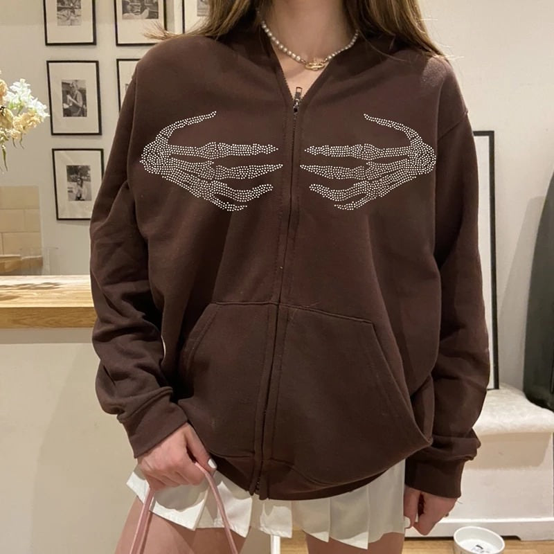 Cute Everyday Outfits, Outfit Inspo Casual Skeleton Hands Rhinestone Hoodie Cute Everyday Outfits, Outfit Inspo Casual Skeleton Hands Rhinestone Hoodie