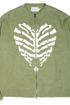 Cute Everyday Outfits, Outfit Inspo Casual Skeleton Print Zip Up Sweater