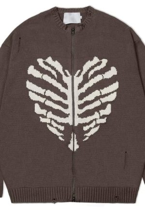 Cute Everyday Outfits, Outfit Inspo Casual Skeleton Print Zip Up Sweater