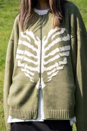 Cute Everyday Outfits, Outfit Inspo Casual Skeleton Print Zip Up Sweater