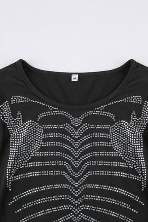 Cute Everyday Outfits, Outfit Inspo Casual Skeleton Rhinestone Crop Top