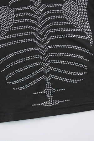 Cute Everyday Outfits, Outfit Inspo Casual Skeleton Rhinestone Long Sleeve Top