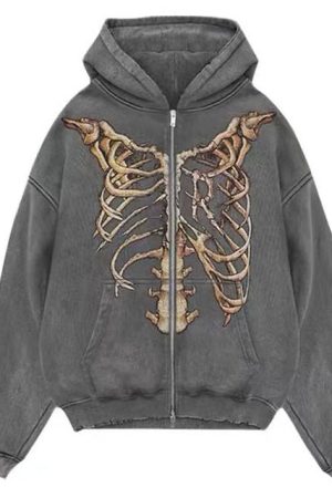 Cute Everyday Outfits, Outfit Inspo Casual Skeleton Zip Up Hoodie