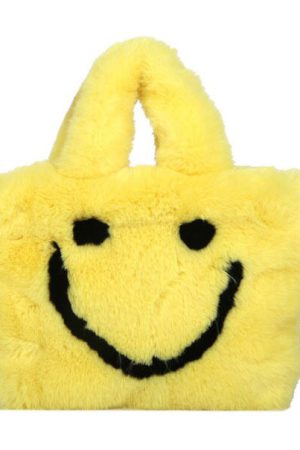 Cute Everyday Outfits, Outfit Inspo Casual Smiley Face Fuzzy Handbag