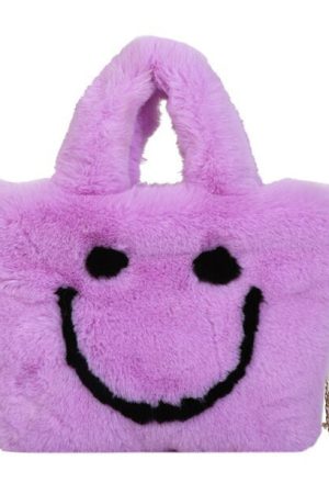 Cute Everyday Outfits, Outfit Inspo Casual Smiley Face Fuzzy Handbag