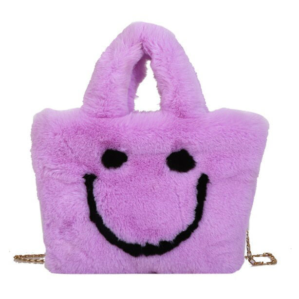 Cute Everyday Outfits, Outfit Inspo Casual Smiley Face Fuzzy Handbag