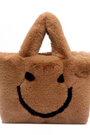 Cute Everyday Outfits, Outfit Inspo Casual Smiley Face Fuzzy Handbag