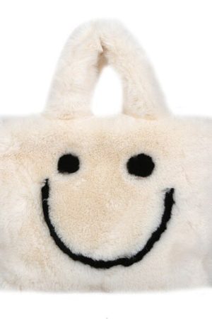 Cute Everyday Outfits, Outfit Inspo Casual Smiley Face Fuzzy Handbag