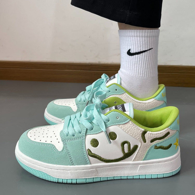 Cute Everyday Outfits, Outfit Inspo Casual Smiling Face Embroidery Mint Green Sneakers Cute Everyday Outfits, Outfit Inspo Casual Smiling Face Embroidery Mint Green Sneakers