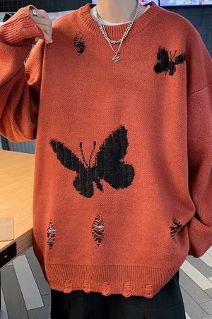 Cute Everyday Outfits, Outfit Inspo Casual Soft Boy Butterfly Embroidery Sweater