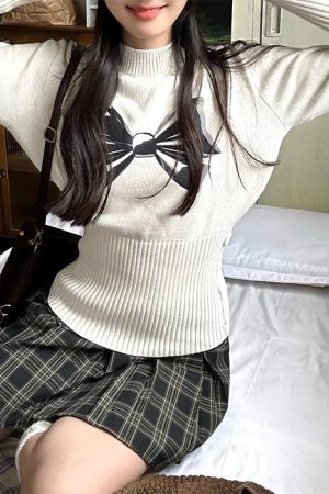 Cute Everyday Outfits, Outfit Inspo Casual Soft Girl Aesthetic Bow Jumper