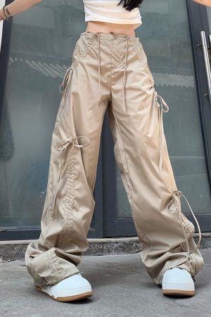 Cute Everyday Outfits, Outfit Inspo Casual Soft Girl Bows Wide-Leg Cargo Pants