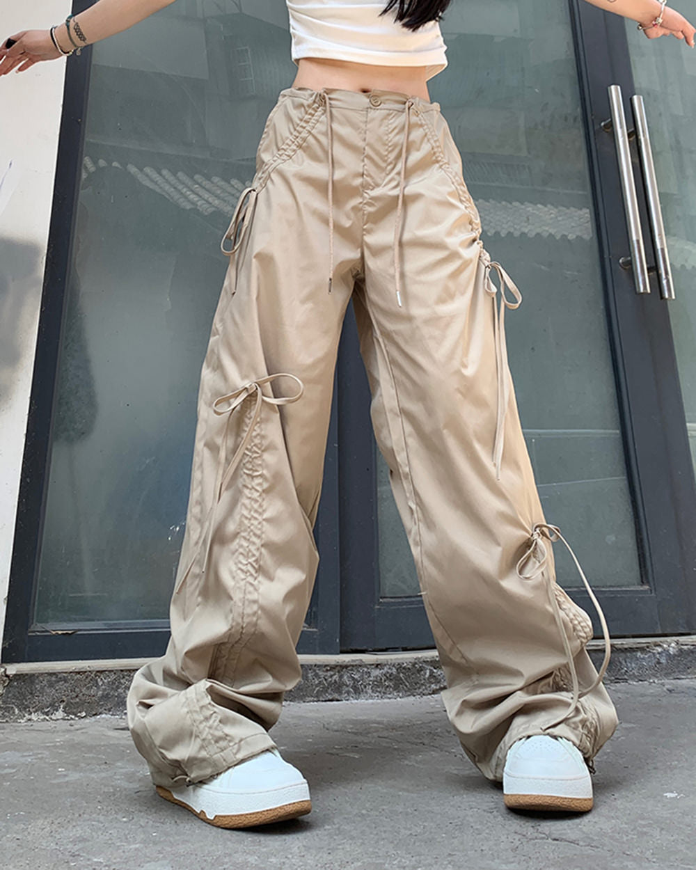 Cute Everyday Outfits, Outfit Inspo Casual Soft Girl Bows Wide-Leg Cargo Pants Cute Everyday Outfits, Outfit Inspo Casual Soft Girl Bows Wide-Leg Cargo Pants