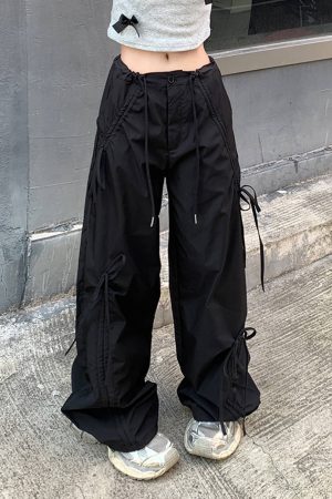 Cute Everyday Outfits, Outfit Inspo Casual Soft Girl Bows Wide-Leg Cargo Pants