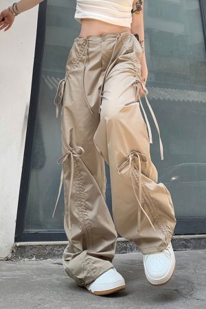 Cute Everyday Outfits, Outfit Inspo Casual Soft Girl Bows Wide-Leg Cargo Pants