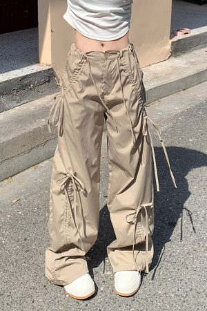 Cute Everyday Outfits, Outfit Inspo Casual Soft Girl Bows Wide-Leg Cargo Pants
