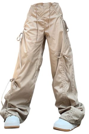 Cute Everyday Outfits, Outfit Inspo Casual Soft Girl Bows Wide-Leg Cargo Pants