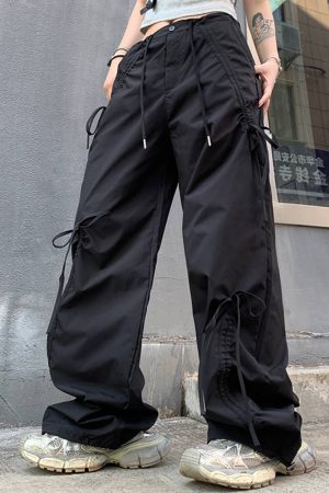 Cute Everyday Outfits, Outfit Inspo Casual Soft Girl Bows Wide-Leg Cargo Pants