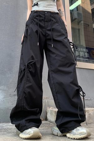 Cute Everyday Outfits, Outfit Inspo Casual Soft Girl Bows Wide-Leg Cargo Pants