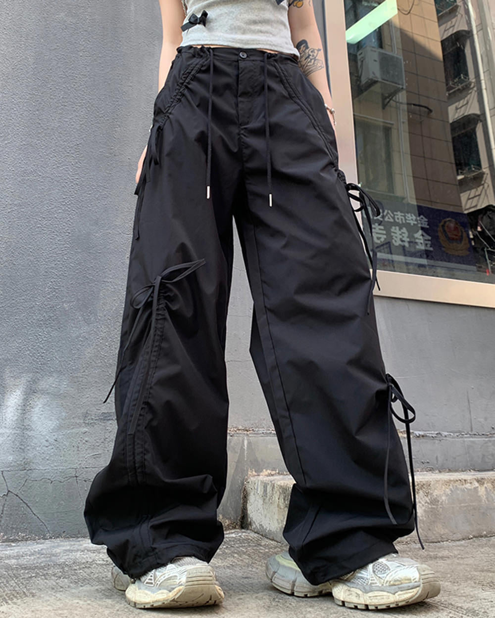 Cute Everyday Outfits, Outfit Inspo Casual Soft Girl Bows Wide-Leg Cargo Pants Cute Everyday Outfits, Outfit Inspo Casual Soft Girl Bows Wide-Leg Cargo Pants