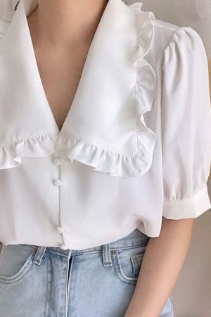 Cute Everyday Outfits, Outfit Inspo Casual Soft Girl Frill Collar Blouse