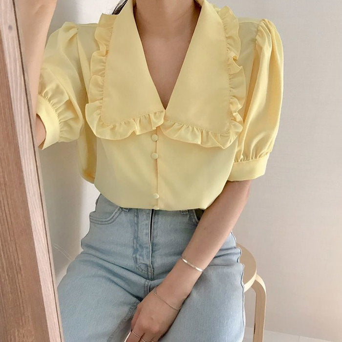 Cute Everyday Outfits, Outfit Inspo Casual Soft Girl Frill Collar Blouse