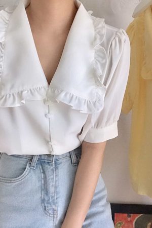 Cute Everyday Outfits, Outfit Inspo Casual Soft Girl Frill Collar Blouse