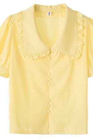 Cute Everyday Outfits, Outfit Inspo Casual Soft Girl Frill Collar Blouse