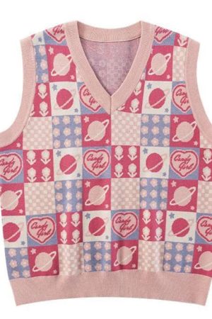 Cute Everyday Outfits, Outfit Inspo Casual Soft Girl Patchwork Knit Vest