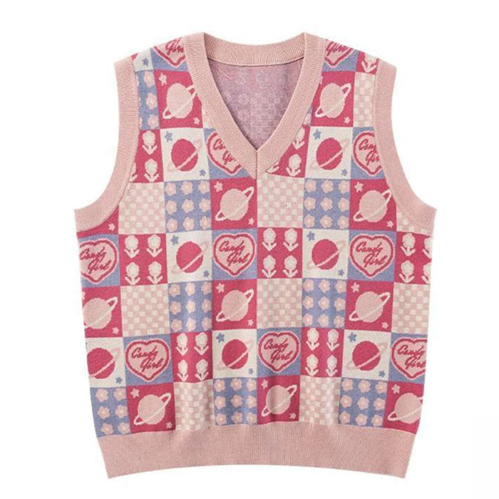 Cute Everyday Outfits, Outfit Inspo Casual Soft Girl Patchwork Knit Vest
