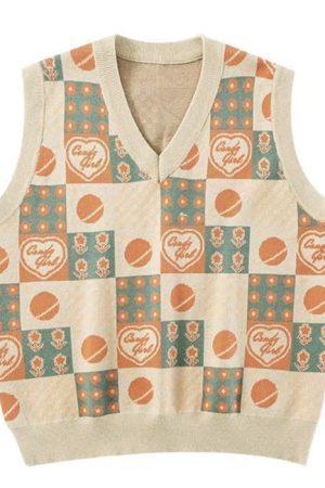 Cute Everyday Outfits, Outfit Inspo Casual Soft Girl Patchwork Knit Vest