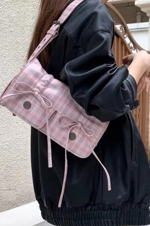 Cute Everyday Outfits, Outfit Inspo Casual Soft Girl Plaid Mini Shoulder Bag