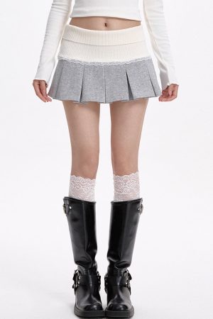 Cute Everyday Outfits, Outfit Inspo Casual Soft Girl Ribbed Waist Pleated Mini Skirt