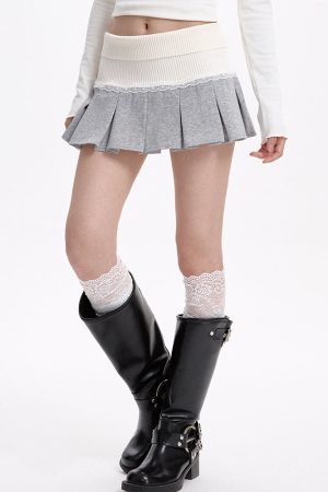 Cute Everyday Outfits, Outfit Inspo Casual Soft Girl Ribbed Waist Pleated Mini Skirt