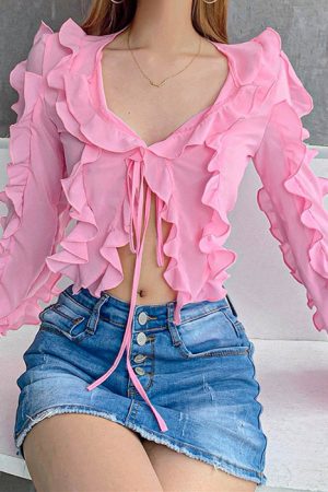 Cute Everyday Outfits, Outfit Inspo Casual Soft Girl Ruffle Cardigan