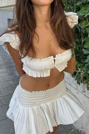 Cute Everyday Outfits, Outfit Inspo Casual Soft Girl Top & Ruffle Skirt Co-Ord