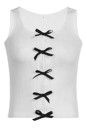 Cute Everyday Outfits, Outfit Inspo Casual Spliced Split Y2K Bow Tank Top