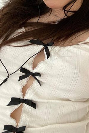 Cute Everyday Outfits, Outfit Inspo Casual Spliced Split Y2K Bow Tank Top