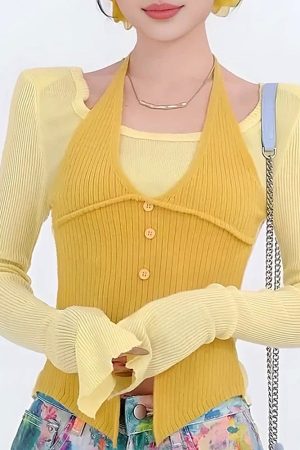 Cute Everyday Outfits, Outfit Inspo Casual Springtime Layered Halter Knit Top