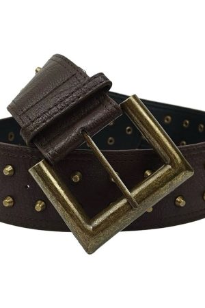 Cute Everyday Outfits, Outfit Inspo Casual Square Buckle Studded Wide Belt