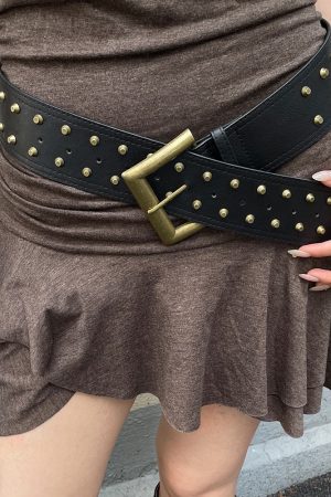 Cute Everyday Outfits, Outfit Inspo Casual Square Buckle Studded Wide Belt