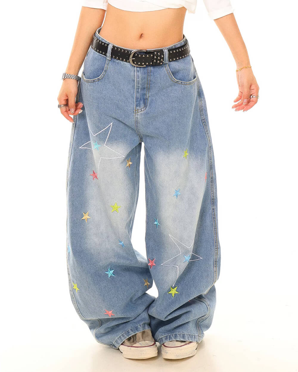 Cute Everyday Outfits, Outfit Inspo Casual Star Embroidery Baggy Jeans Cute Everyday Outfits, Outfit Inspo Casual Star Embroidery Baggy Jeans