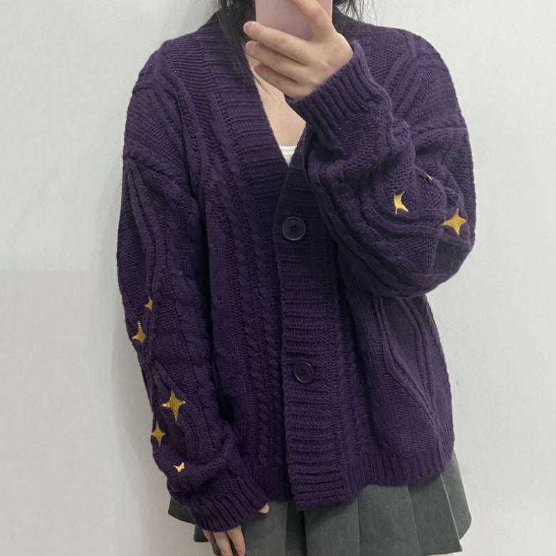 Cute Everyday Outfits, Outfit Inspo Casual Star Embroidery Purple Cardigan Cute Everyday Outfits, Outfit Inspo Casual Star Embroidery Purple Cardigan