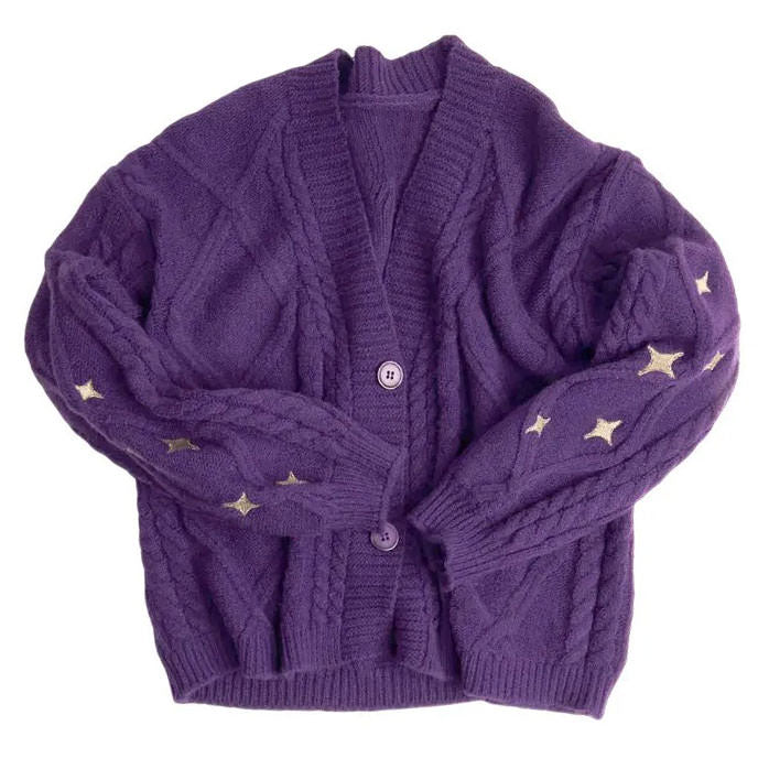 Cute Everyday Outfits, Outfit Inspo Casual Star Embroidery Purple Cardigan